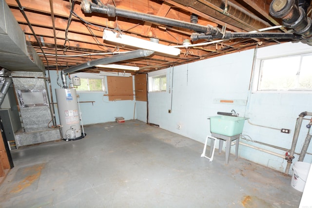 basement with water heater