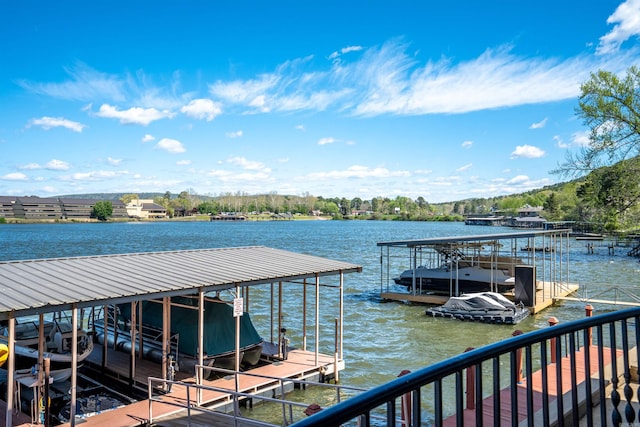 view of dock with a water view