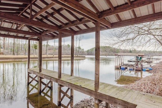 dock area with a water view