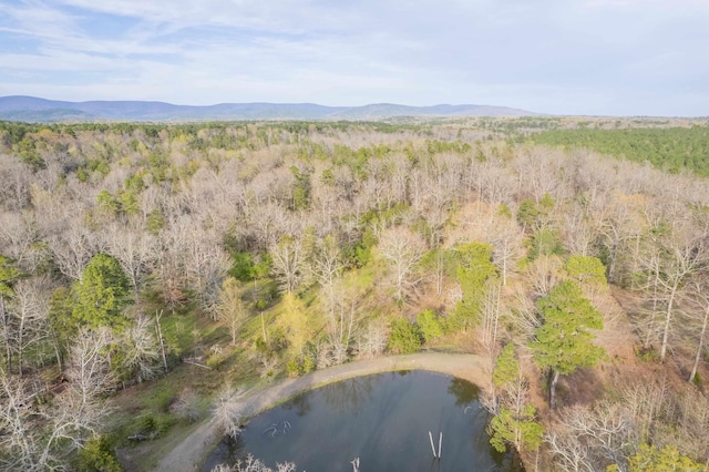 drone / aerial view with a water and mountain view