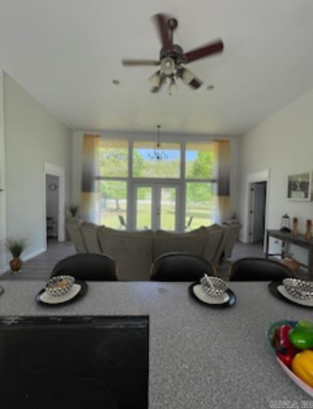 living room featuring ceiling fan