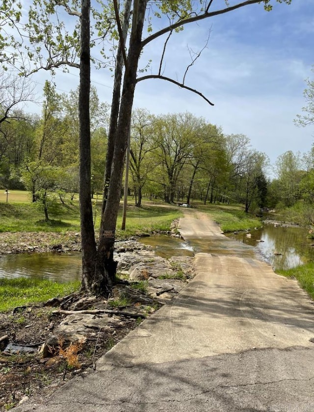 view of road with a water view