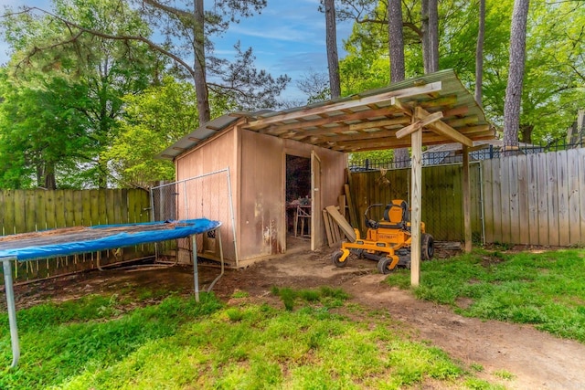 view of shed / structure featuring a trampoline