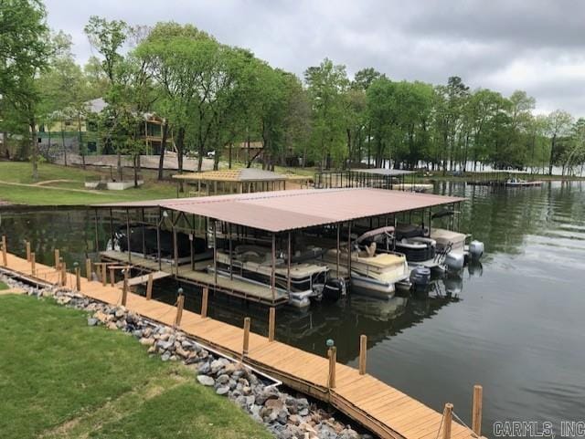 view of dock with a water view