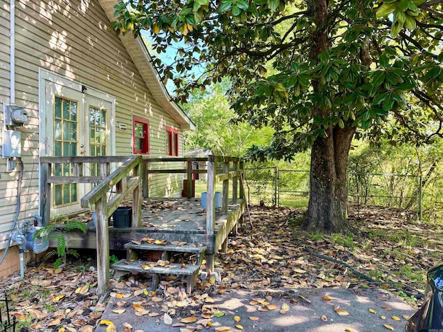 view of yard with a wooden deck