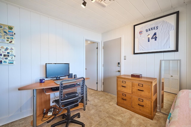 home office featuring light tile floors