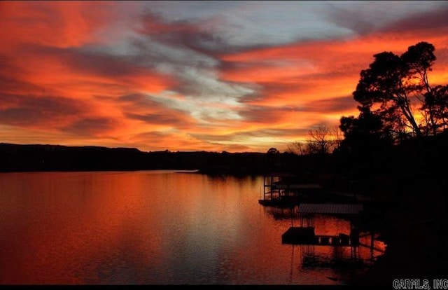 property view of water with a dock