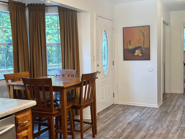 dining area featuring a healthy amount of sunlight and wood-type flooring