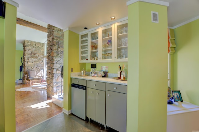 kitchen with dark parquet floors