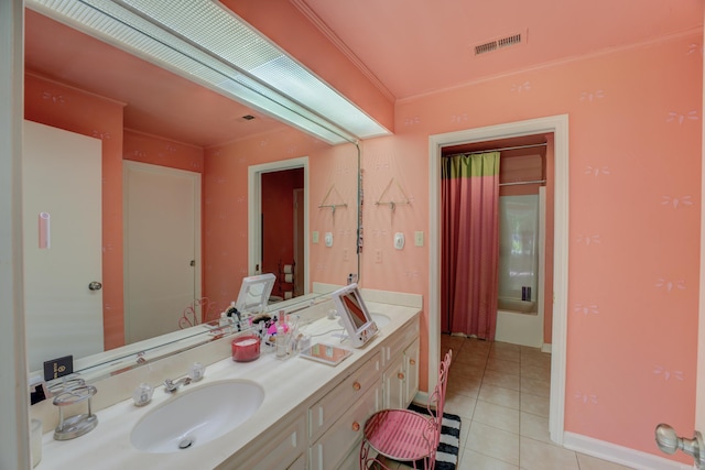 bathroom with tile flooring and vanity