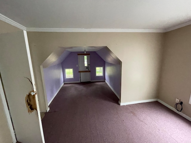 bonus room featuring carpet flooring and vaulted ceiling