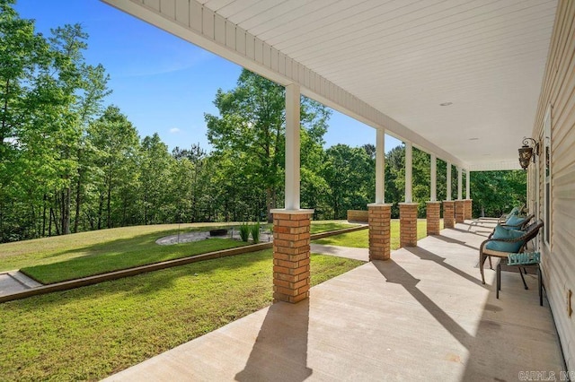 view of terrace featuring a porch