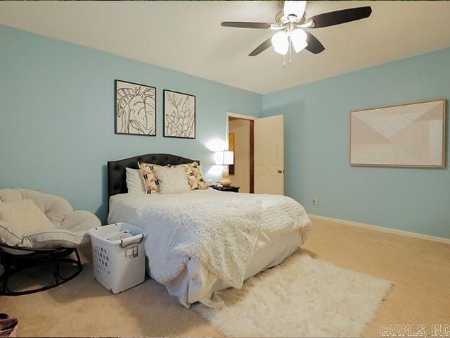 bedroom featuring carpet flooring and ceiling fan