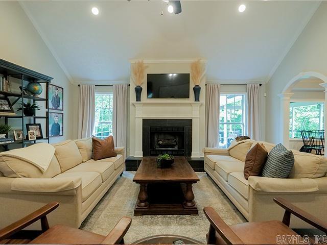 living room featuring lofted ceiling and a wealth of natural light