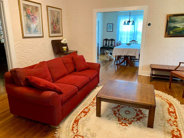 living room with hardwood / wood-style flooring