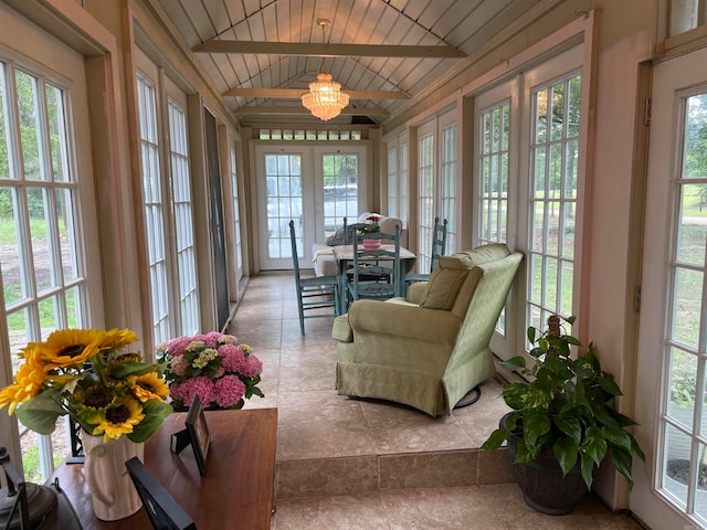 sunroom / solarium with wooden ceiling