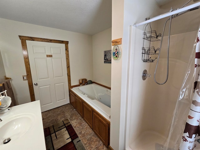 bathroom featuring a shower with curtain, tile flooring, and sink