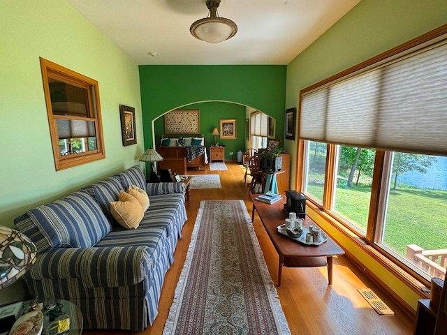 living room with hardwood / wood-style floors