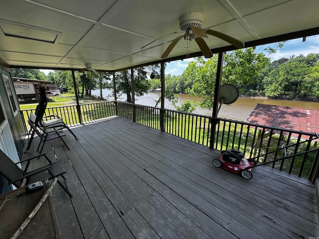 wooden terrace with ceiling fan