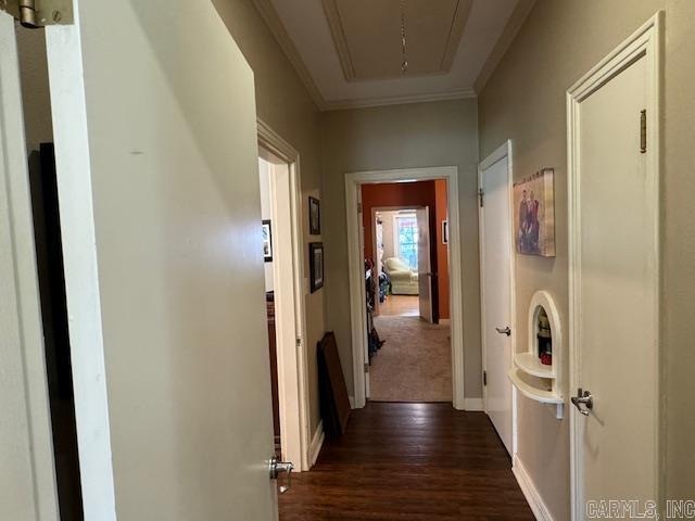 corridor featuring dark hardwood / wood-style flooring