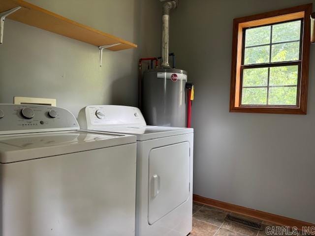 laundry area with tile floors, separate washer and dryer, washer hookup, and water heater