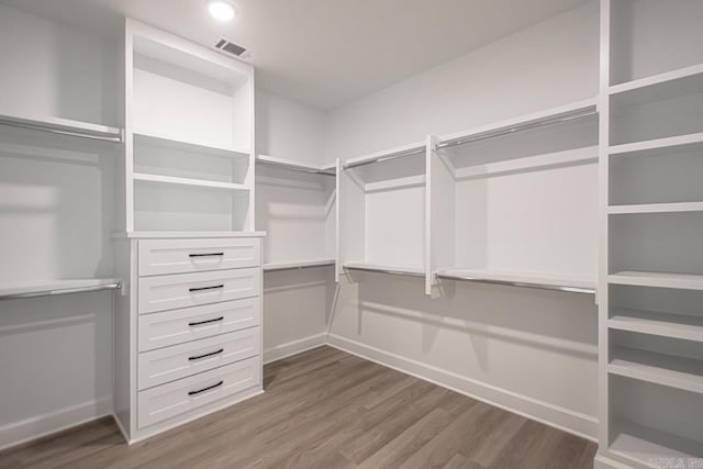 walk in closet with wood-type flooring