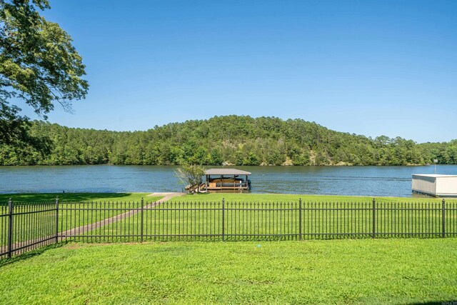 property view of water with a dock