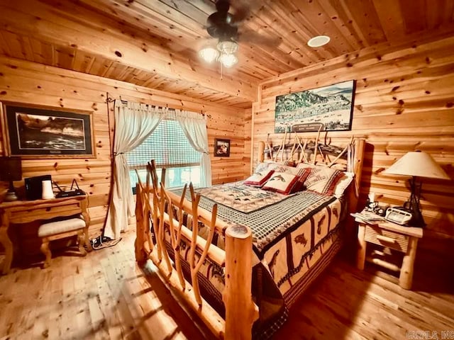 bedroom featuring wooden ceiling and hardwood / wood-style flooring