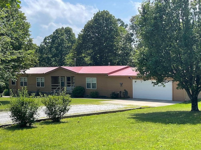 single story home with a front lawn and a garage