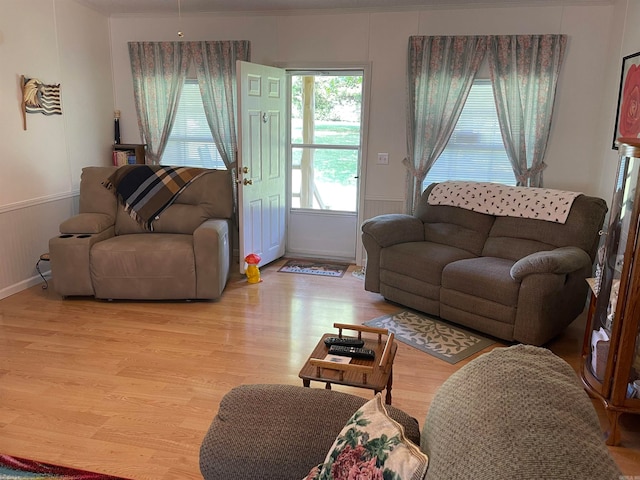 living room with light hardwood / wood-style flooring