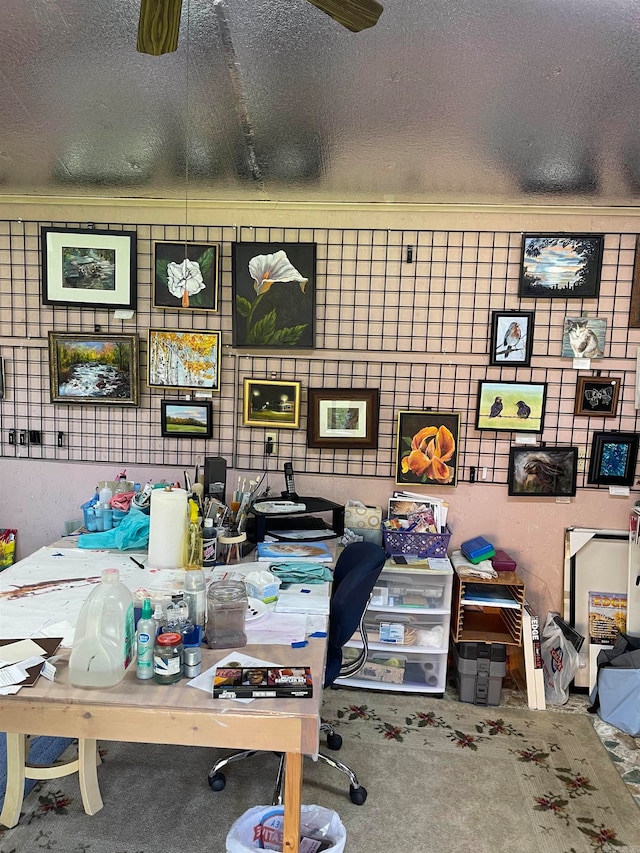 home office with a textured ceiling