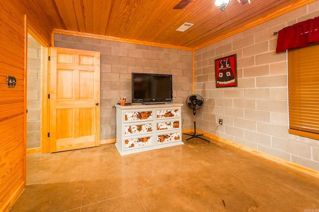 unfurnished living room with wood ceiling