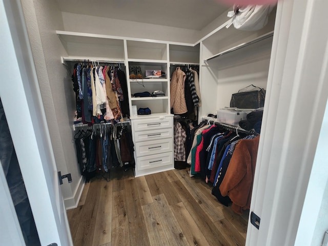 walk in closet featuring wood-type flooring