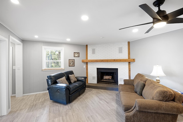 170 Ridge Rd, Houston, AR 72720 - living room with recessed lighting, a ceiling fan, baseboards, and a fireplace
