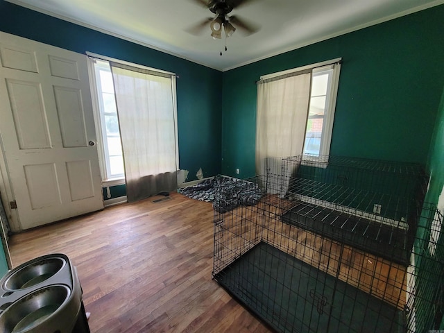 misc room featuring hardwood / wood-style flooring and ceiling fan