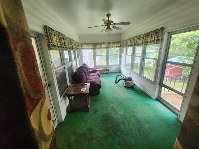 sunroom featuring a wealth of natural light and ceiling fan