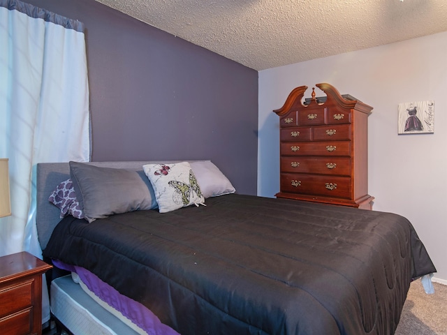 bedroom with carpet flooring and a textured ceiling