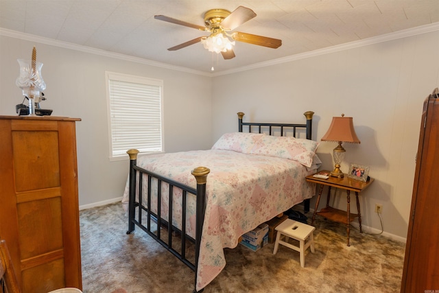 bedroom featuring ceiling fan and crown molding