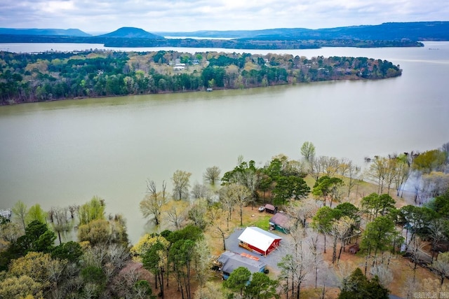 aerial view with a water and mountain view