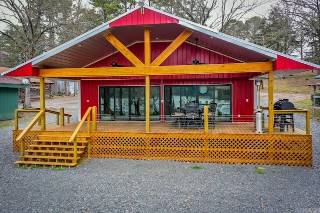 view of front of property featuring a wooden deck