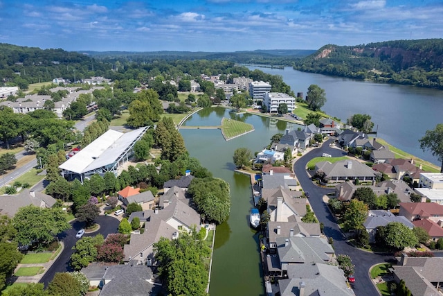 aerial view with a residential view and a water view