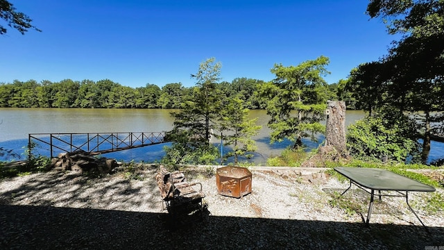 dock area with a water view