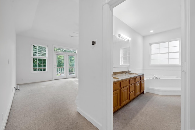 bathroom with vanity and a bathing tub