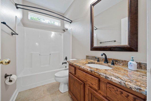 full bathroom with vanity, tile flooring, shower / bath combination, and toilet