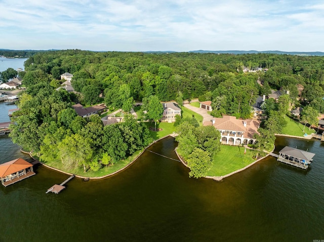 drone / aerial view featuring a water view