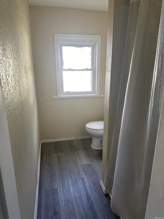 bathroom with hardwood / wood-style flooring and toilet