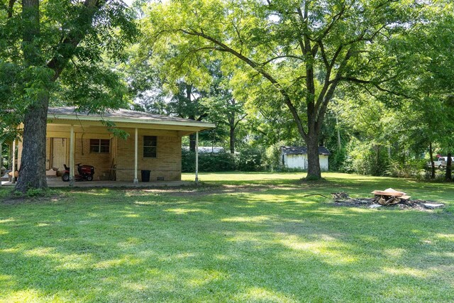 view of yard with a storage shed