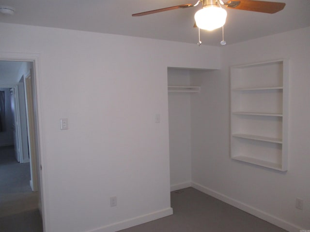 unfurnished bedroom with a closet and ceiling fan