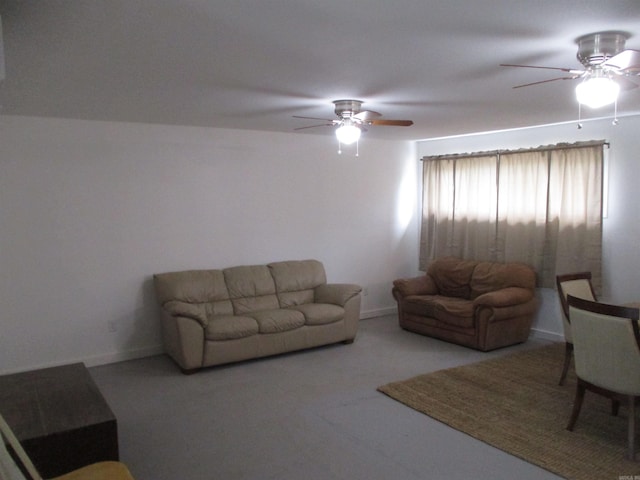 living room with ceiling fan