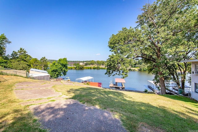 water view featuring a dock